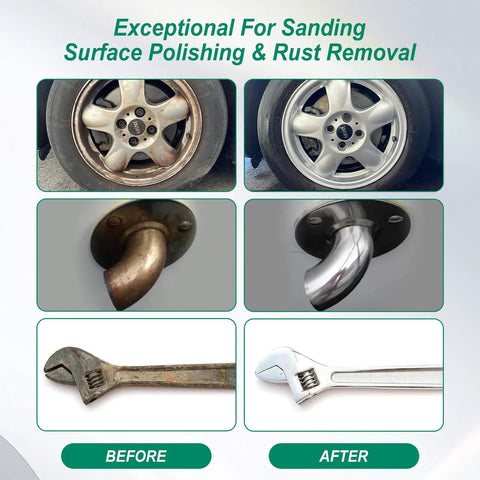 "Before and after images showing effectiveness of 2 Inch Die Grinder Sanding Discs Kit With Quarter Inch Shank Roll Lock Discs"