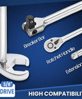 Three Eighths Inch Drive Metric Crowfoot Wrench Set 10 Piece 10 To 22 mm CRV Steel Flare Nut Design, 3/8 drive
