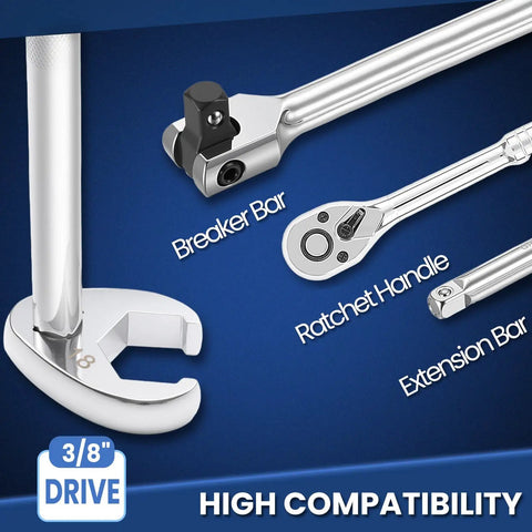 Three Eighths Inch Drive Metric Crowfoot Wrench Set 10 Piece 10 To 22 mm CRV Steel Flare Nut Design, 3/8 drive