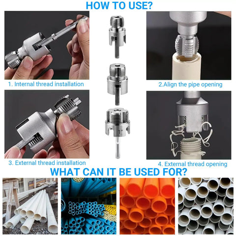 How to use Heavy Duty 3 Piece PVC Pipe Threading Tool Set featuring internal and external thread cutting on plastic pipes.