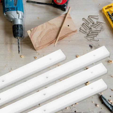Four Piece Crosscut Sled Kit for Table Saw with Predrilled Holes and 25 Screws displayed on a workshop table