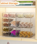 Clear Stackable Drawer Set 12 Pack In 3 Sizes Modular Acrylic Organizer for organizing small items in a cabinet