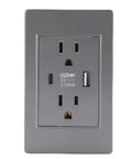Heavy Duty Grey Decorator Wall Outlet With Built In Usb And Type C Ports Solid As A Rock Design No Sweat Install For Kitchen Bathroom Home Office Commercial Setup Ready Quick Fix Up.