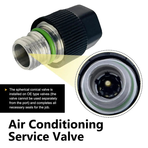 Close-up of air conditioning service valve from 16 Pcs Air Conditioning Valve Core Kit With R134A And R12 Cores Pro Grade Service Tool Pressure Caps Universal AC System Repair Accessories For Cars Trucks And SUVs Includes Removal Tool And Caps