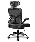 Back view of Ergonomic Office Chair With 3D Headrest And Mesh Back All Day Comfort Adjustable Lumbar Support Flip Up Armrests 350 Lb Capacity