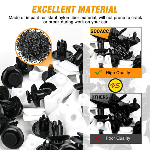 Mazda Front Fender Liner Fastener Kit With 60 Pcs Hex Head Screws Nylon U Nuts And Push Rivet Clips detail with material quality comparison