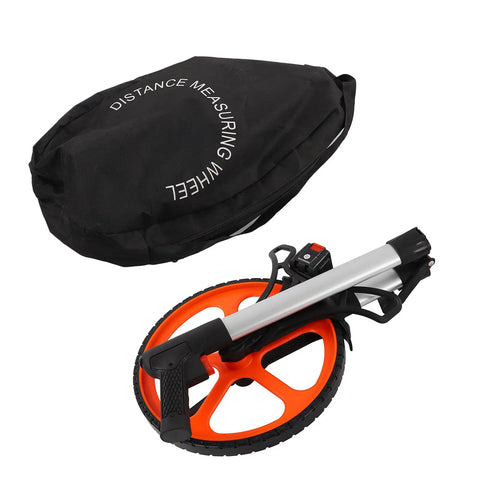 KIMISS Distance Measuring Wheel for Accurate Land Measurement with orange wheel and black carrying bag.