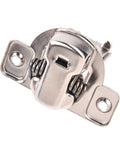 Nickel Plated Soft Close Cabinet Hinges With Half Inch Overlay Ten Pack Includes Mounting Screws And Hardware, front view of hinge