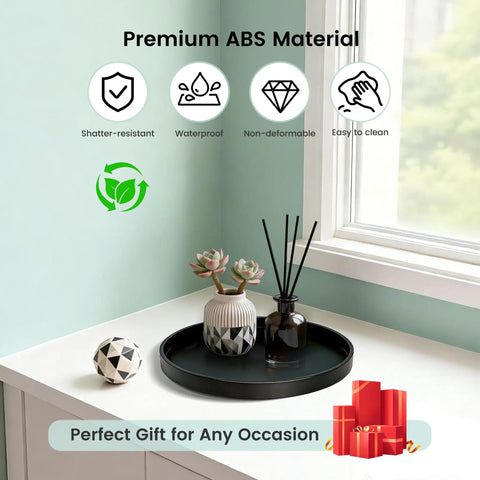 Slick Round Black Abs Vanity Tray For Bathroom Counter 9 Inch Durable Water Proof Dresser Organizer For Perfume Candles And Soap Holders Clean Home Storage Flex