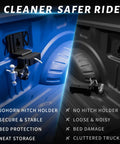Built Tough Ford Boxlink Hitch Holder For Truck Bed 2 Inch Receiver Bracket displayed in truck bed with neat storage.