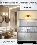 Dope Vanity Light Fixture Over Mirror in Brushed Nickel With Modern Two Light Wall Sconces, White Glass Shades; Up and Down Installation
