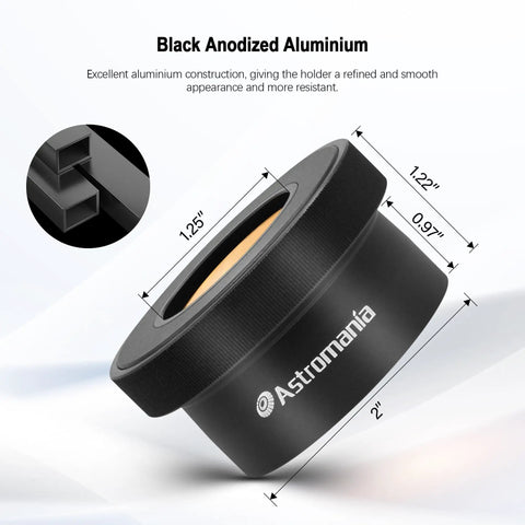 2 Inch To 1.25 Inch Eyepiece Adapter For Telescopes Twist Lock Metal Construction With Positive Lock System, black anodized aluminum.