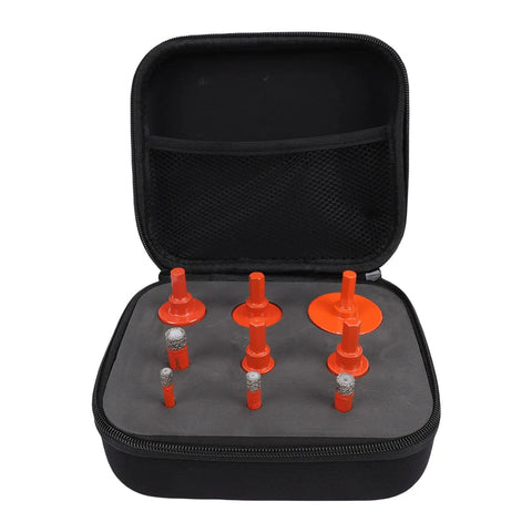 Premium 9pc Hole Saw Kit For Ceramic Tile Granite Marble Drilling 1/4 To 1-3/8 Inch Vacuum Brazed Chamfer Bit Snap Design With Cooling Sponge And Storage Box You Will Love, open case