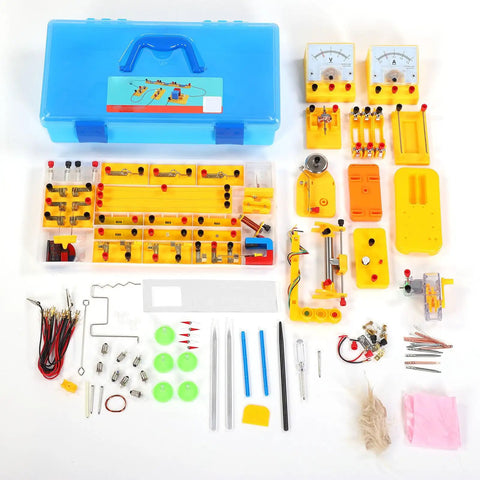 Hands On Electricity And Magnetism Lab Kit With Over 68 Projects, Circuits, Ohms Law, Electromagnet, Motors, blue storage box