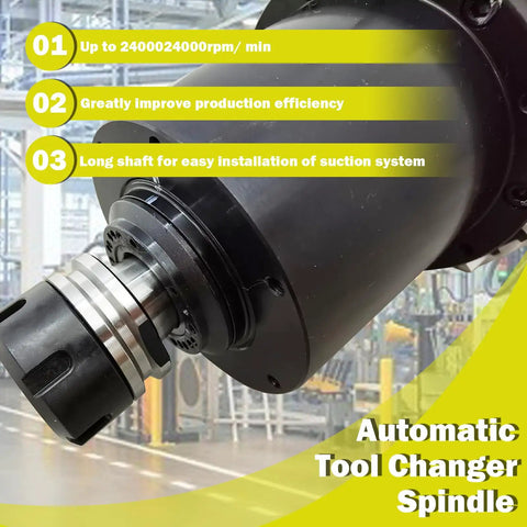 ATC Air Cooled Spindle Motor 9KW Workhorse With ISO30 Tool Holder, Automatic Tool Change, CNC Milling Spindle in industrial setting