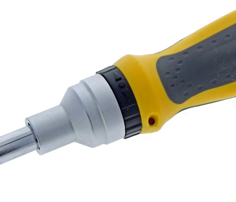Twist-A-Nut 21-In-1 Ratcheting Multi-Bit Screwdriver handle close-up with slip resistant grip and metal ratchet.