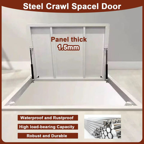 Slick Flush Floor Hatch Door For Basement Cellar Hidden Crawl Space Access Panel Locks Down Firm With Vinyl Tile Granite Or Wood Surfaces Heavy Duty Steel Plate 60X36 Inches showing open panel with 1.5mm thickness.