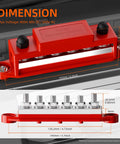 Backyard Builder 400 Amp Bus Bar Power Distribution Block With Six M8 Studs for 12V to 48V, showing dimensions and solid copper terminals.
