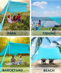 Portable Beach Tent Sun Shelter 7x7ft Shade Canopy UPF50 in various outdoor settings: park, fishing, backyard, beach.