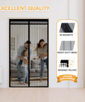 Family using Magnetic Screen Door For Doors Up To 37 By 82 Inches, Self Sealing Mesh Magnetic Closure, Heavy Duty Yet Lightweight, Black