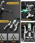 Hydraulic Wheel Bearing Puller Kit With Versatile 2/3 Jaw Gear Puller, showing two-claw and three-claw modes for repairs