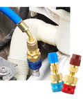 Brass R1234YF to R134A quick-coupler kit for car AC with blue and red cap adapters and hose fittings