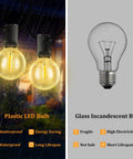 Comparison of solar string lights outdoor 100ft G40 globe bulbs, waterproof dimmable LED with remote vs glass incandescent bulb.