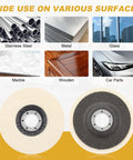 Top Shelf Natural Wool Felt Polishing Pads 4.5 Inch Angle Grinder Buffing Wheels For Car Wax Rust Stripping And Slick Mirror Finish Ultra Tough 6 Pack on various surfaces.