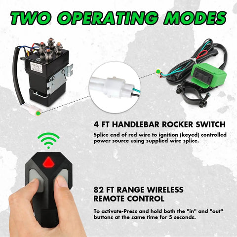 82 ft wireless remote and 4 ft handlebar switch for 4500 Lb 12V Waterproof Electric Winch For ATV UTV with Steel Cable