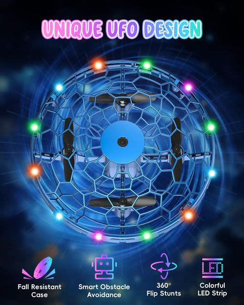 Kids Flying Toy Drone With 360 Degree Motion Sensor Gesture Control And LED Lights showcasing colorful LED effects