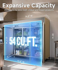 Plug And Play Commercial Refrigerator Freezer Combo 72 Inch Upright Fridge And Freezer With Smart WiFi App Control Stainless Steel in kitchen, showcasing 54 cu ft capacity.