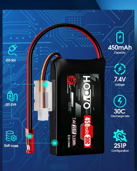 2S LiPo Battery 7.4V 450mAh 30C With JST Plug For RC Helicopter Quadrotor FPV Racing Drone And Small Plane Two Pack Power Set