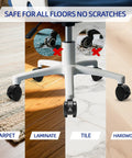 Brake Twin Caster Wheels For Chairs shown on various floor types, displaying smooth silent rollers and black finish, set of 5.