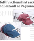 Eight Piece Wire Hat Display Racks For Slatwall Black Metal Baseball Hat Racks Multifunctional Retail Shelves holding caps