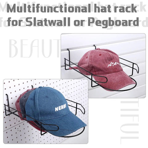 Eight Piece Wire Hat Display Racks For Slatwall Black Metal Baseball Hat Racks Multifunctional Retail Shelves holding caps