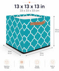 Moroccan Tile Foldable Storage Cube With Slick Reinforced Handles For Clothes And Linens Heavy Duty Waterproof Closet Organizer 13 Inch Shelf Bin shown with dimensions and design.