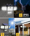 2 Pack Solar Motion Sensor Outdoor Security Lights With 4 Adjustable Heads, 286 LEDs Delivering 3000 Lumens, IP65 Waterproof