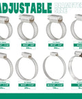 175 Pcs Stainless Steel Hose Clamp Kit With Eight Sizes From One Quarter Inch To Two Inches Adjustable Worm Gear Clamps