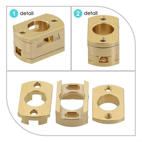 Oldham Coupler for 3D Printer Z Axis T8 Screw Upgrade Kit, Gold Tone Brass Link Reducing Vibration Noise and Chatter, Smooth, Precise Motion, Easy Repair and Calibration for Hot Bed Drive brass coupler shown in detail