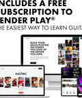 Stratocaster Style Electric Guitar Starter Kit With Frontman 10G Amp, Black, includes free Fender Play subscription display on screens