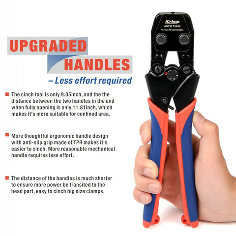 PEX Pipe Quick Cinch Tool Set For Stainless Steel Clamps Three Eighths Inch To One Inch With PEX Cutter, ergonomic handles.