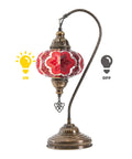 Swan Neck Mosaic Turkish Table Lamp With Handcrafted Glass Bead Mosaic, Vintage Bohemian Tiffany Style Desk Lamp, red glass globe