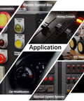 Applications of Five Pack LED Indicator Lights 12V to 24V Waterproof IP65 Metal Signal Lamps in various settings, including cars and electronics.