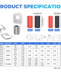 Specification chart for 80 Pieces Copper Wire Lugs Battery Cable Ends Assortment For AWG 2 4 6 8 10 12 Gauge With 3 To 1 Heat Shrink Tubing