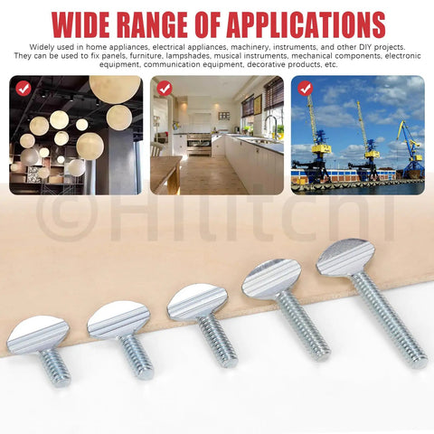 Tough As Nails Fifty Piece Full Thread Thumb Screws Five Sizes Quarter Twenty Carbon Steel Finger Tight Hardware Kit on wood.