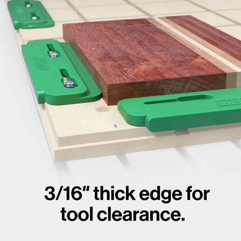 Low Profile Edge Guide That Slaps For Dovetail Router Grooves And MATCHFIT System Fourteen Degree By One Half Inch Tracks in use