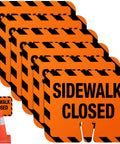 Heavy Duty Plastic Sidewalk Closed Signs Bulk 6 Pack showing orange PVC boards with black stripes for road work warning.