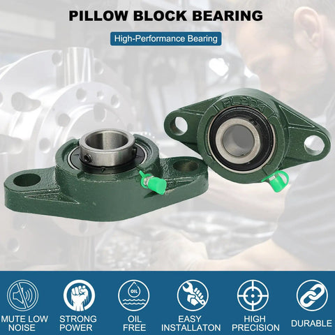 Four Pack Pillow Block Bearing Three Quarter Inch Bore Flange Mount Self Aligning Cast Iron Housing With Set Screw Locking