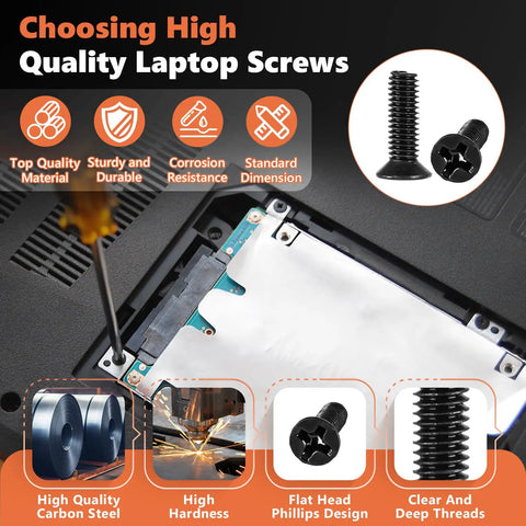 810Pcs Black Laptop Screw Kit For Notebook Computers With Carbon Steel Flat Head Phillips Screws In Sizes M1.4 M1.7 M2 M2.5 M3 Replacement Assortment For Quick Laptop Repairs And Upgrades