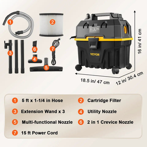Workhorse 4 Gallon Wet Dry Vacuum With 5 Peak HP Motor Quiet Yet Mighty Suction 65 CFM Airflow Built In Blower 3 In 1 Crevice Nozzle And All Purpose Attachments For Car Debris Pet Hair Carpet Or Garage Cleanup Black And Yellow